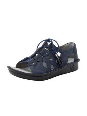 Alegria Valerie Oiled Navy Leather comfort Sandals shoes Tassel Lace-Up 6.5